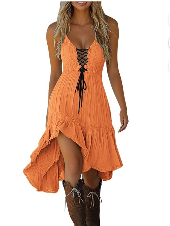 Dresses & Skirts - Orange Ruffled Midi Sleeveless Dress sz M